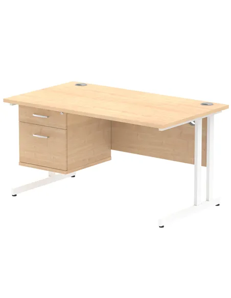 Dynamic Impulse 1400 x 800mm Straight Office Desk Maple Top Cantilever 1 x 2 Drawer Fixed Pedestal MI002436