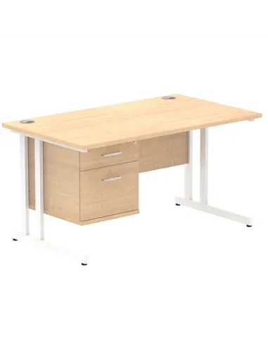 Dynamic Impulse 1400 x 800mm Straight Office Desk Maple Top Cantilever 1 x 2 Drawer Fixed Pedestal MI002436