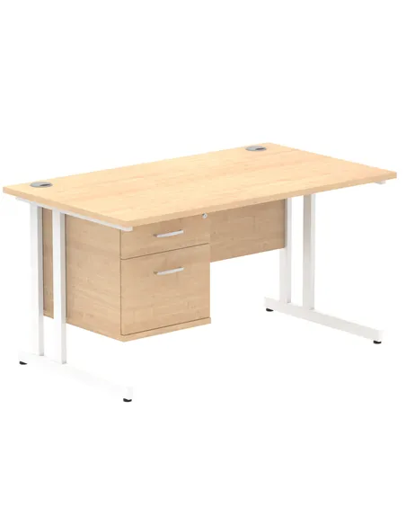 Dynamic Impulse 1400 x 800mm Straight Office Desk Maple Top Cantilever 1 x 2 Drawer Fixed Pedestal MI002436