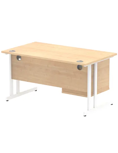 Dynamic Impulse 1400 x 800mm Straight Office Desk Maple Top Cantilever 1 x 2 Drawer Fixed Pedestal MI002436