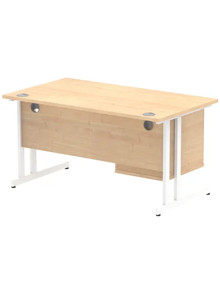 Dynamic Impulse 1400 x 800mm Straight Office Desk Maple Top Cantilever 1 x 2 Drawer Fixed Pedestal MI002436