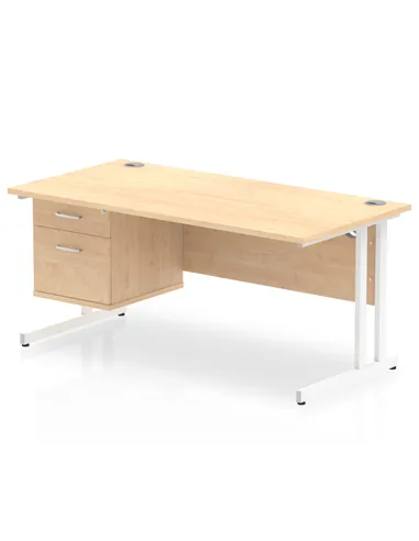 Dynamic Impulse 1600 x 800mm Straight Office Desk Maple Top Cantilever 1 x 2 Drawer Fixed Pedestal MI002437