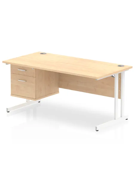 Dynamic Impulse 1600 x 800mm Straight Office Desk Maple Top Cantilever 1 x 2 Drawer Fixed Pedestal MI002437