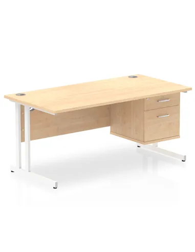 Dynamic Impulse 1600 x 800mm Straight Office Desk Maple Top Cantilever 1 x 2 Drawer Fixed Pedestal MI002437