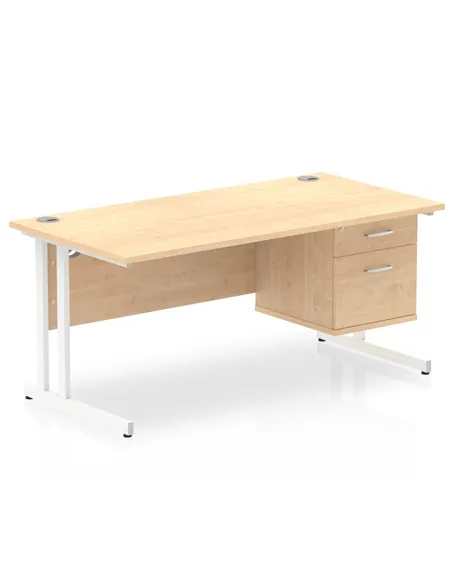 Dynamic Impulse 1600 x 800mm Straight Office Desk Maple Top Cantilever 1 x 2 Drawer Fixed Pedestal MI002437