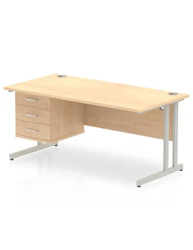 Dynamic Impulse 1600 x 800mm Straight Office Desk Maple Top Cantilever 1 x 3 Drawer Fixed Pedestal MI002441