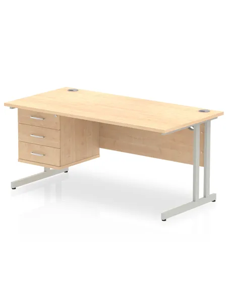 Dynamic Impulse 1600 x 800mm Straight Office Desk Maple Top Cantilever 1 x 3 Drawer Fixed Pedestal MI002441