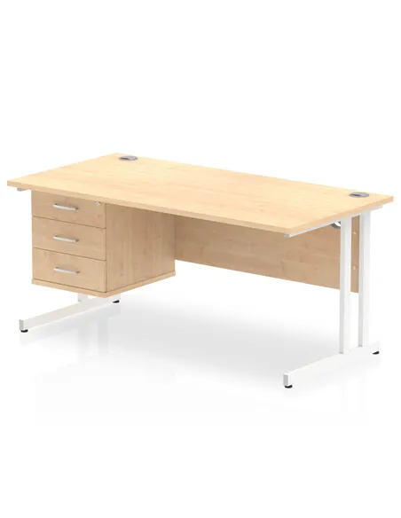 Dynamic Impulse 1600 x 800mm Straight Office Desk Maple Top Cantilever 1 x 3 Drawer Fixed Pedestal MI002445