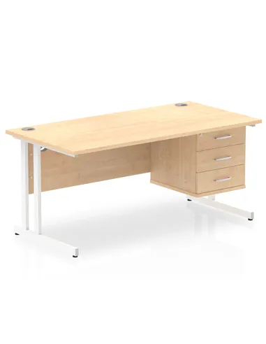 Dynamic Impulse 1600 x 800mm Straight Office Desk Maple Top Cantilever 1 x 3 Drawer Fixed Pedestal MI002445