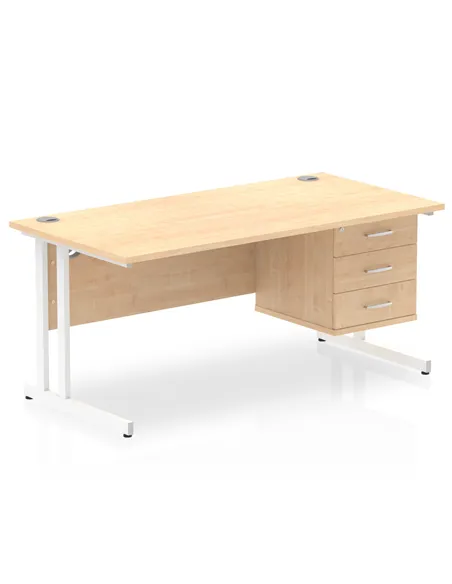 Dynamic Impulse 1600 x 800mm Straight Office Desk Maple Top Cantilever 1 x 3 Drawer Fixed Pedestal MI002445