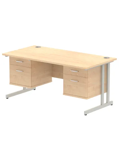 Dynamic Impulse 1600 x 800mm Straight Office Desk Maple Top Cantilever 2 x 2 Drawer Fixed Pedestal MI002449