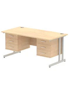 Dynamic Impulse 1600 x 800mm Straight Office Desk Maple Top Cantilever 2 x 3 Drawer Fixed Pedestal MI002457