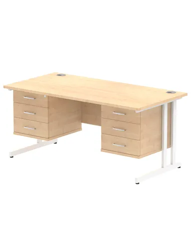 Dynamic Impulse 1600 x 800mm Straight Office Desk Maple Top Cantilever 2 x 3 Drawer Fixed Pedestal MI002461