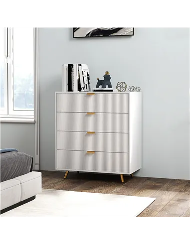 HOMCOM Elegant Four-Drawer Bedside Table - White