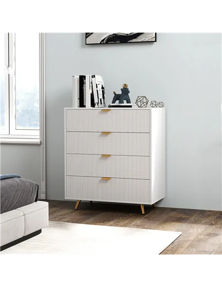 HOMCOM Elegant Four-Drawer Bedside Table - White