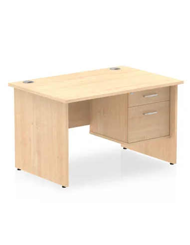 Dynamic Impulse 1200 x 800mm Straight Office Desk Maple Top Panel End 1 x 2 Drawer Fixed Pedestal MI002476
