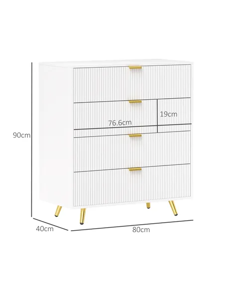 HOMCOM Elegant Four-Drawer Bedside Table - White