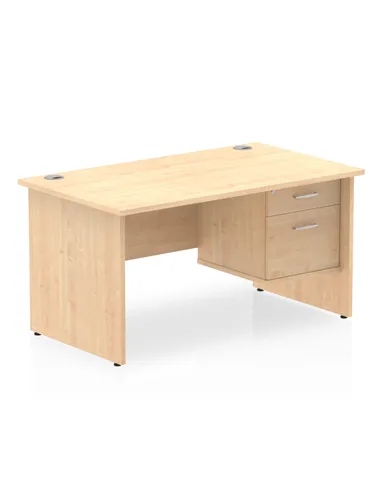 Dynamic Impulse 1400 x 800mm Straight Office Desk Maple Top Panel End 1 x 2 Drawer Fixed Pedestal MI002477