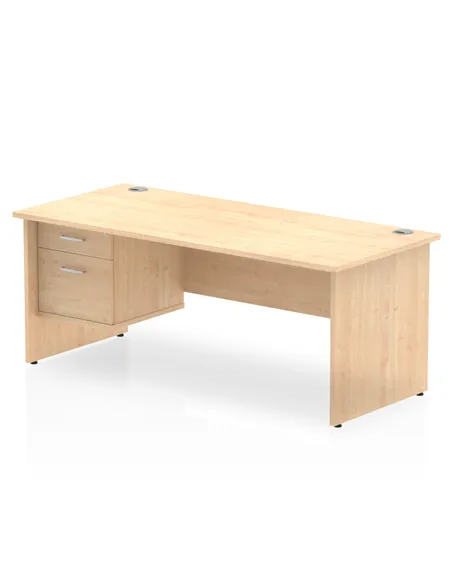 Dynamic Impulse 1800 x 800mm Straight Office Desk Maple Top Panel End 1 x 2 Drawer Fixed Pedestal MI002479
