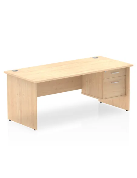 Dynamic Impulse 1800 x 800mm Straight Office Desk Maple Top Panel End 1 x 2 Drawer Fixed Pedestal MI002479