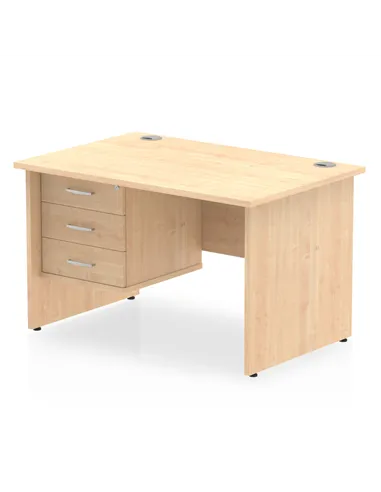 Dynamic Impulse 1200 x 800mm Straight Office Desk Maple Top Panel End 1 x 3 Drawer Fixed Pedestal MI002480