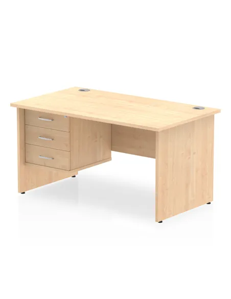 Dynamic Impulse 1400 x 800mm Straight Office Desk Maple Top Panel End 1 x 3 Drawer Fixed Pedestal MI002481