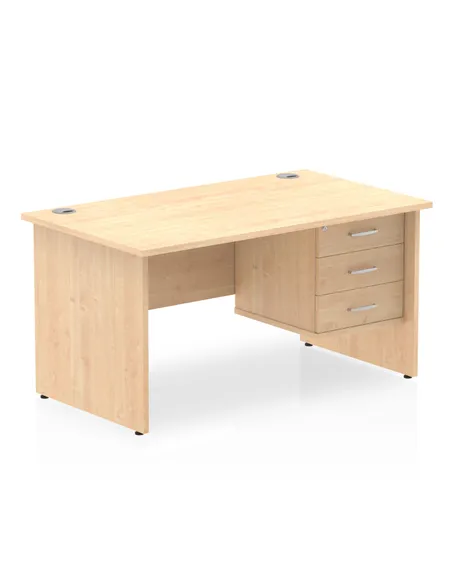Dynamic Impulse 1400 x 800mm Straight Office Desk Maple Top Panel End 1 x 3 Drawer Fixed Pedestal MI002481