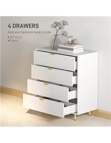HOMCOM Elegant Four-Drawer Bedside Table - White