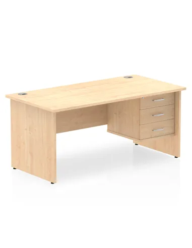 Dynamic Impulse 1600 x 800mm Straight Office Desk Maple Top Panel End 1 x 3 Drawer Fixed Pedestal MI002482