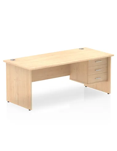 Dynamic Impulse 1800 x 800mm Straight Office Desk Maple Top Panel End 1 x 3 Drawer Fixed Pedestal MI002483
