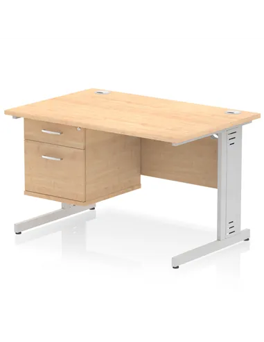 Dynamic Impulse 1200 x 800mm Straight Office Desk Maple Top Cable Managed 1 x 2 Drawer Fixed Pedestal MI002511