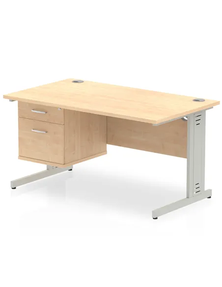 Dynamic Impulse 1400 x 800mm Straight Office Desk Maple Top Cable Managed 1 x 2 Drawer Fixed Pedestal MI002512
