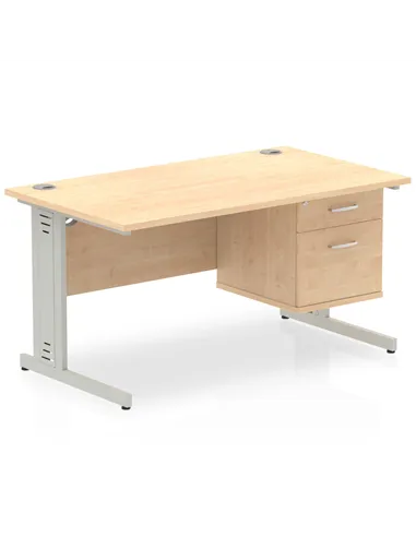 Dynamic Impulse 1400 x 800mm Straight Office Desk Maple Top Cable Managed 1 x 2 Drawer Fixed Pedestal MI002512