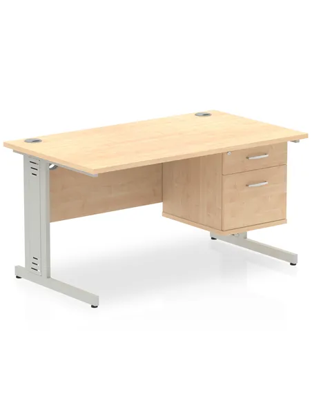 Dynamic Impulse 1400 x 800mm Straight Office Desk Maple Top Cable Managed 1 x 2 Drawer Fixed Pedestal MI002512