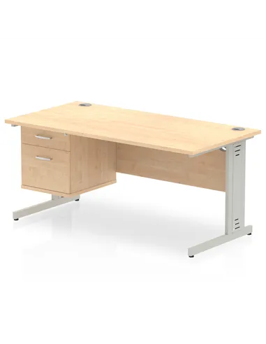 Dynamic Impulse 1600 x 800mm Straight Office Desk Maple Top Cable Managed 1 x 2 Drawer Fixed Pedestal MI002513