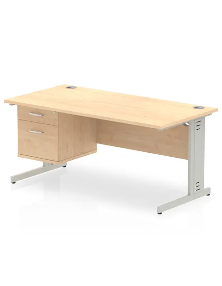 Dynamic Impulse 1600 x 800mm Straight Office Desk Maple Top Cable Managed 1 x 2 Drawer Fixed Pedestal MI002513