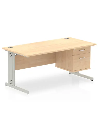 Dynamic Impulse 1600 x 800mm Straight Office Desk Maple Top Cable Managed 1 x 2 Drawer Fixed Pedestal MI002513