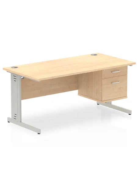 Dynamic Impulse 1600 x 800mm Straight Office Desk Maple Top Cable Managed 1 x 2 Drawer Fixed Pedestal MI002513