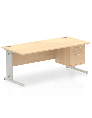 Dynamic Impulse 1800 x 800mm Straight Office Desk Maple Top Cable Managed 1 x 2 Drawer Fixed Pedestal MI002514