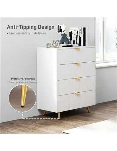 HOMCOM Elegant Four-Drawer Bedside Table - White