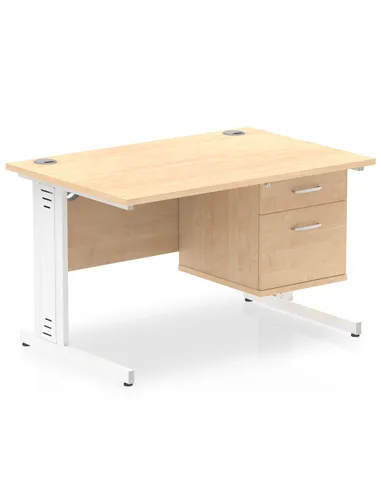 Dynamic Impulse 1200 x 800mm Straight Office Desk Maple Top Cable Managed 1 x 2 Drawer Fixed Pedestal MI002515