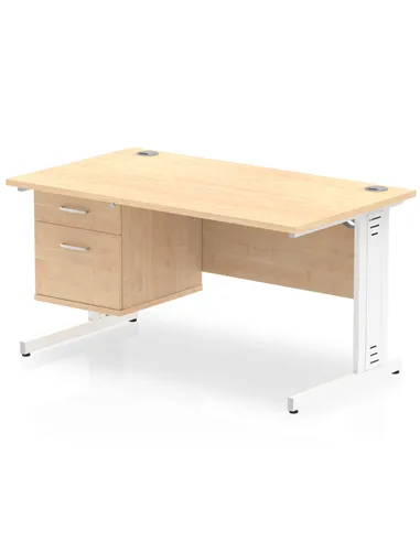 Dynamic Impulse 1400 x 800mm Straight Office Desk Maple Top Cable Managed 1 x 2 Drawer Fixed Pedestal MI002516