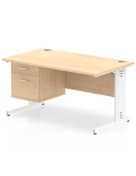 Dynamic Impulse 1400 x 800mm Straight Office Desk Maple Top Cable Managed 1 x 2 Drawer Fixed Pedestal MI002516