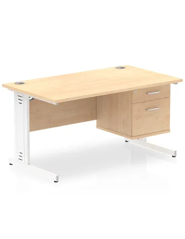 Dynamic Impulse 1400 x 800mm Straight Office Desk Maple Top Cable Managed 1 x 2 Drawer Fixed Pedestal MI002516