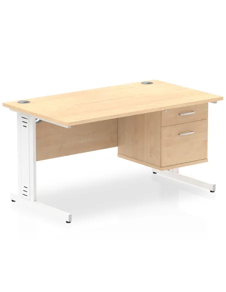 Dynamic Impulse 1400 x 800mm Straight Office Desk Maple Top Cable Managed 1 x 2 Drawer Fixed Pedestal MI002516
