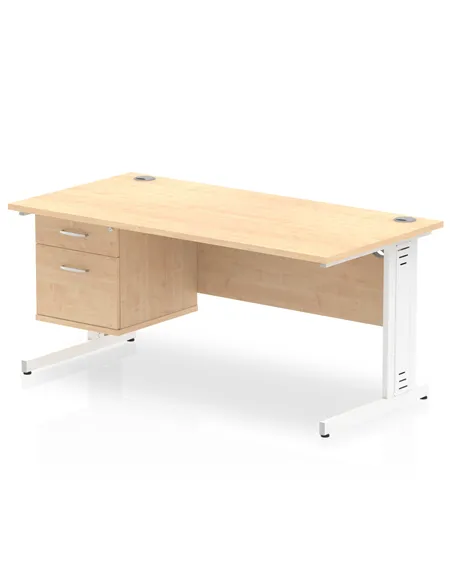Dynamic Impulse 1600 x 800mm Straight Office Desk Maple Top Cable Managed 1 x 2 Drawer Fixed Pedestal MI002517
