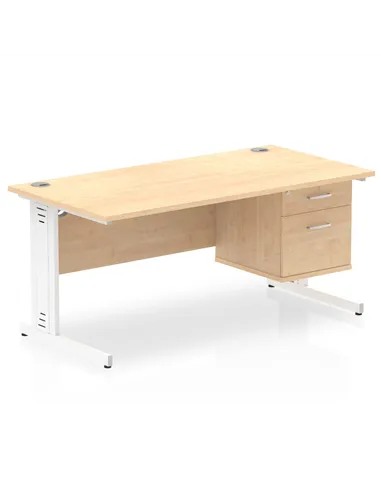 Dynamic Impulse 1600 x 800mm Straight Office Desk Maple Top Cable Managed 1 x 2 Drawer Fixed Pedestal MI002517