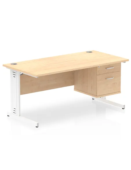 Dynamic Impulse 1600 x 800mm Straight Office Desk Maple Top Cable Managed 1 x 2 Drawer Fixed Pedestal MI002517