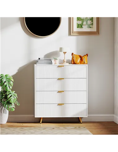HOMCOM Elegant Four-Drawer Bedside Table - White
