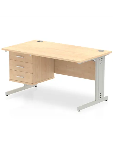 Dynamic Impulse 1400 x 800mm Straight Office Desk Maple Top Cable Managed 1 x 3 Drawer Fixed Pedestal MI002520